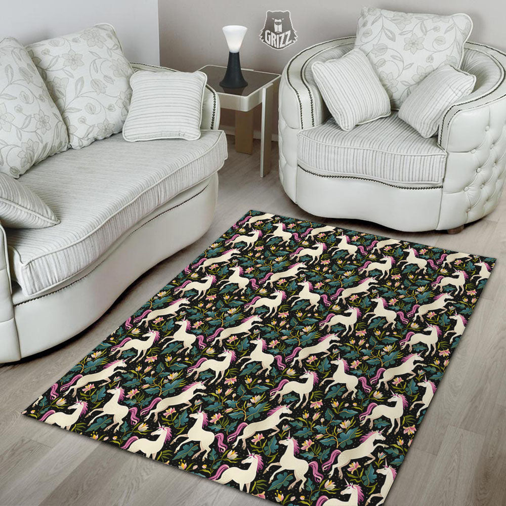 Unicorn Floral Print Pattern Floor Mat-grizzshop