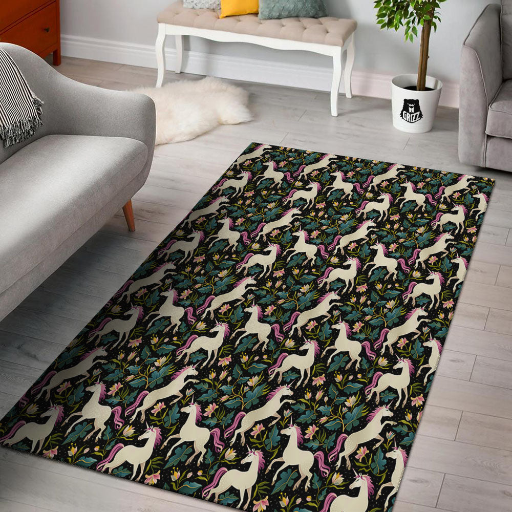 Unicorn Floral Print Pattern Floor Mat-grizzshop