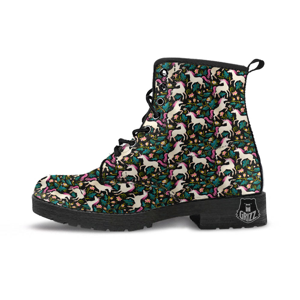 Unicorn Floral Print Pattern Leather Boots-grizzshop