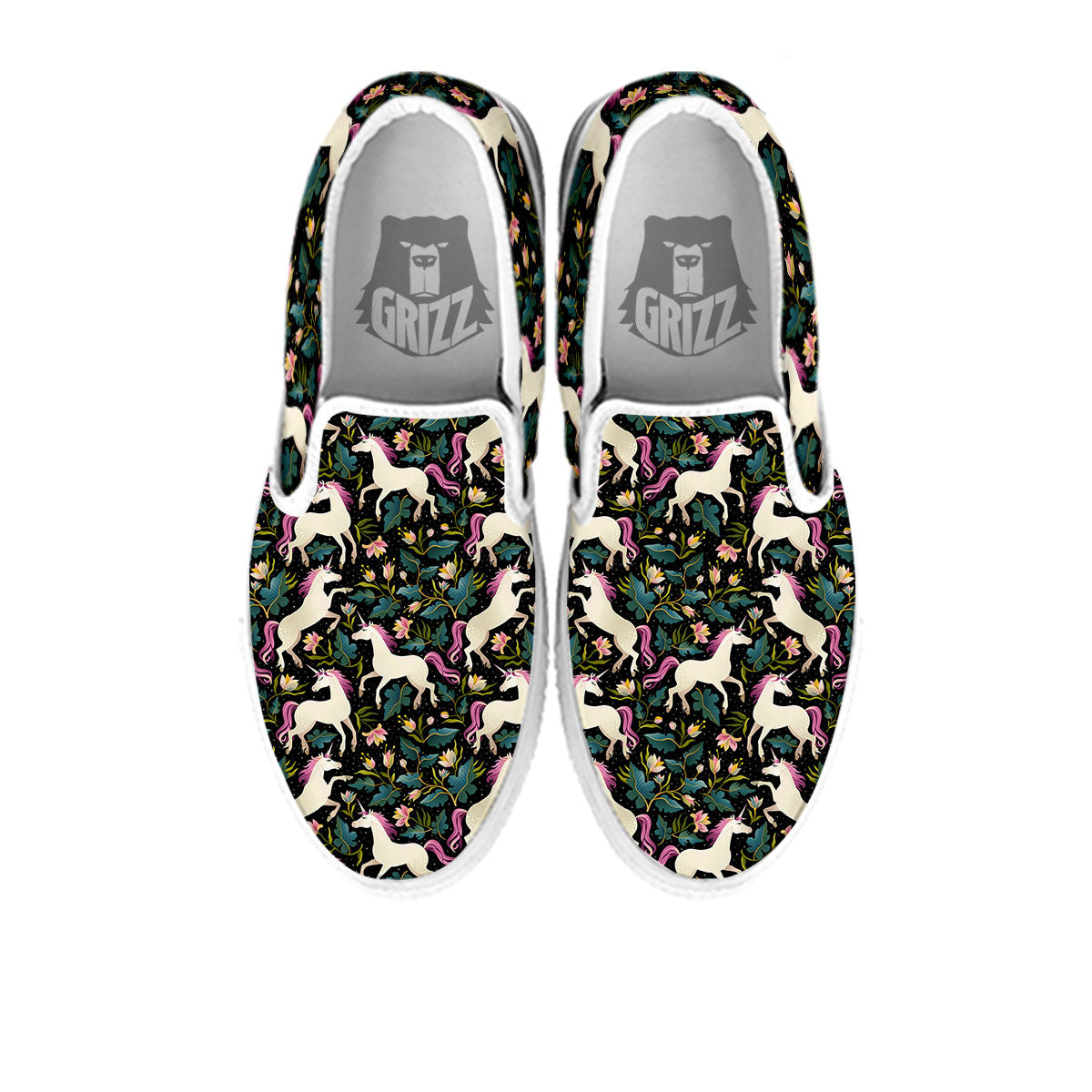 Unicorn Floral Print Pattern White Slip On Shoes-grizzshop