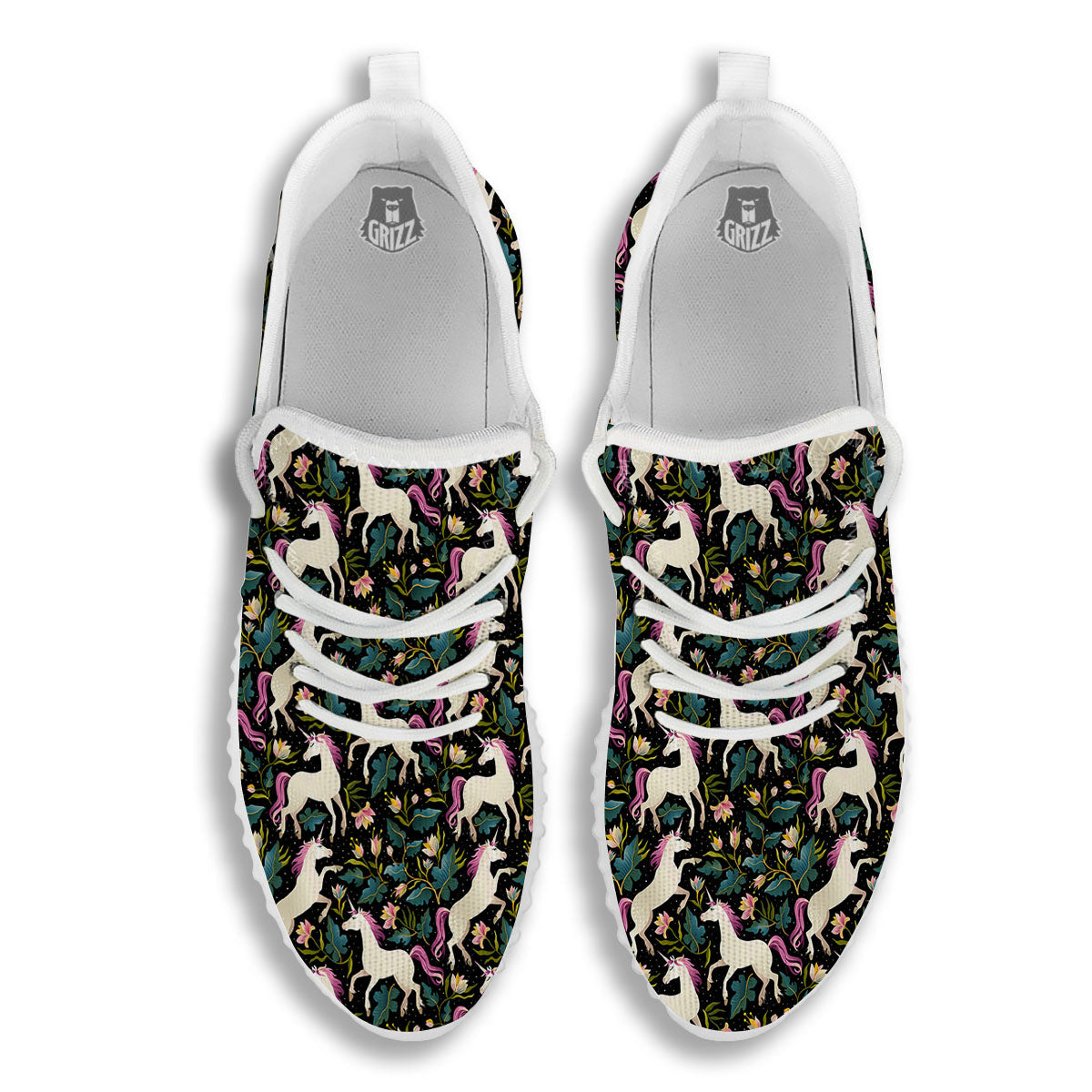 Unicorn Floral Print Pattern White Walking Shoes-grizzshop