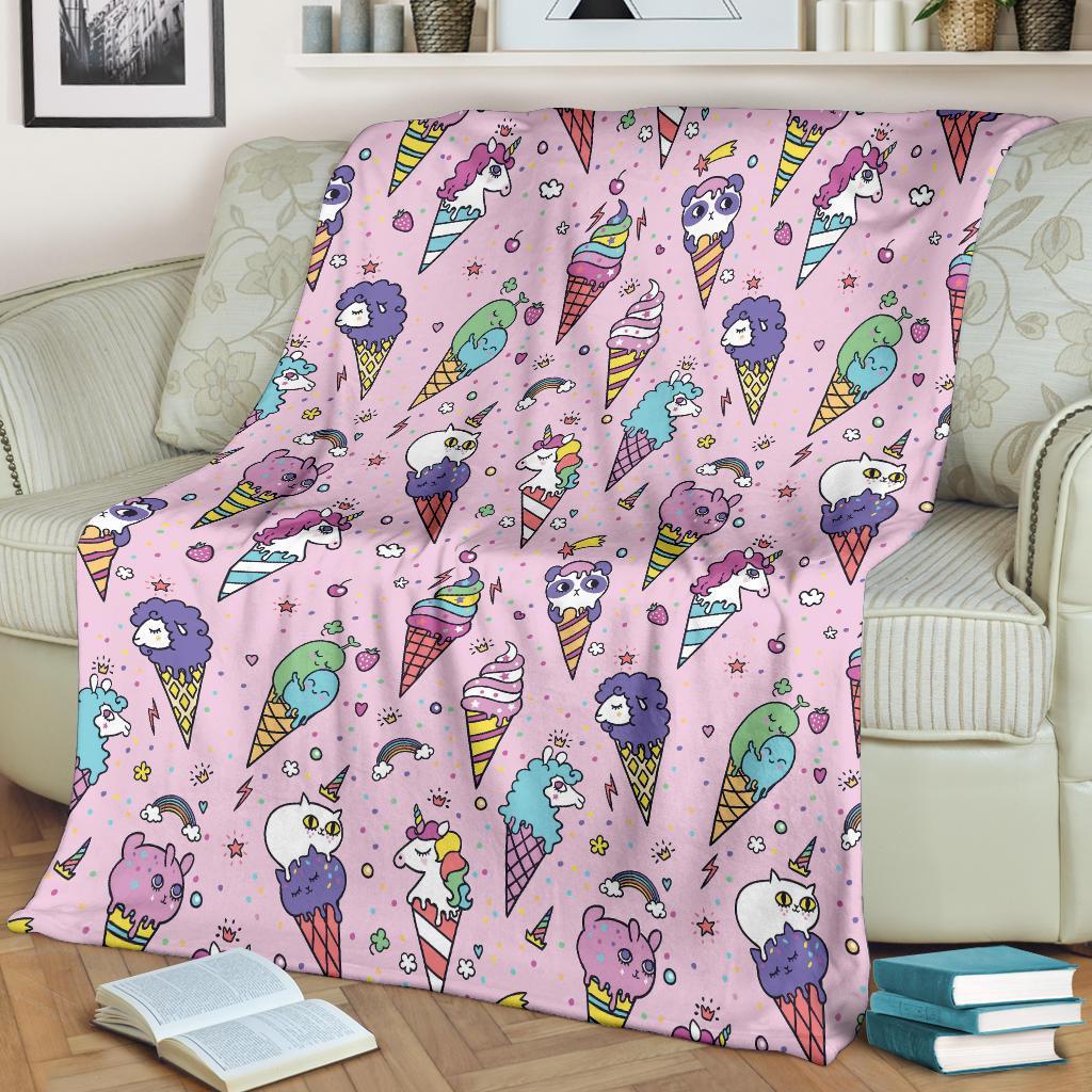 Unicorn Ice Cream Cone Pattern Print Blanket-grizzshop