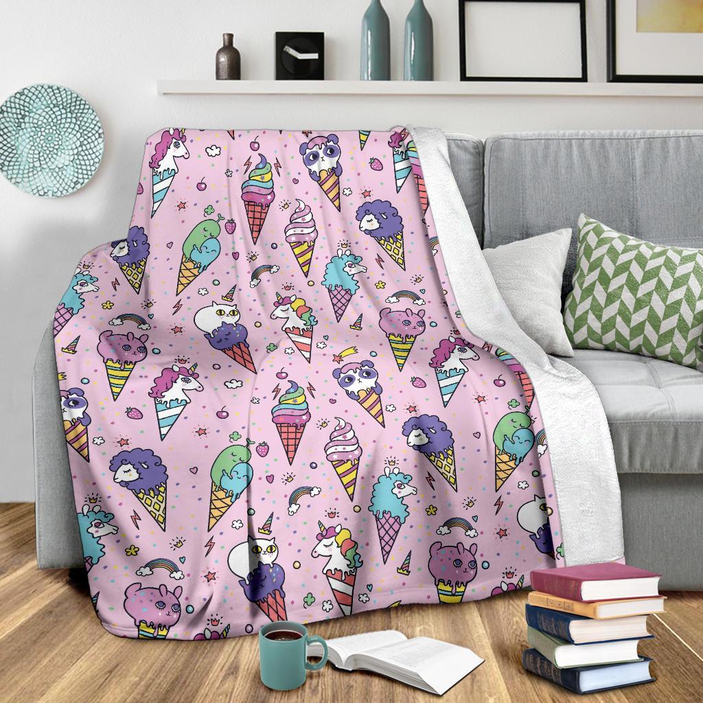 Unicorn Ice Cream Cone Pattern Print Blanket-grizzshop