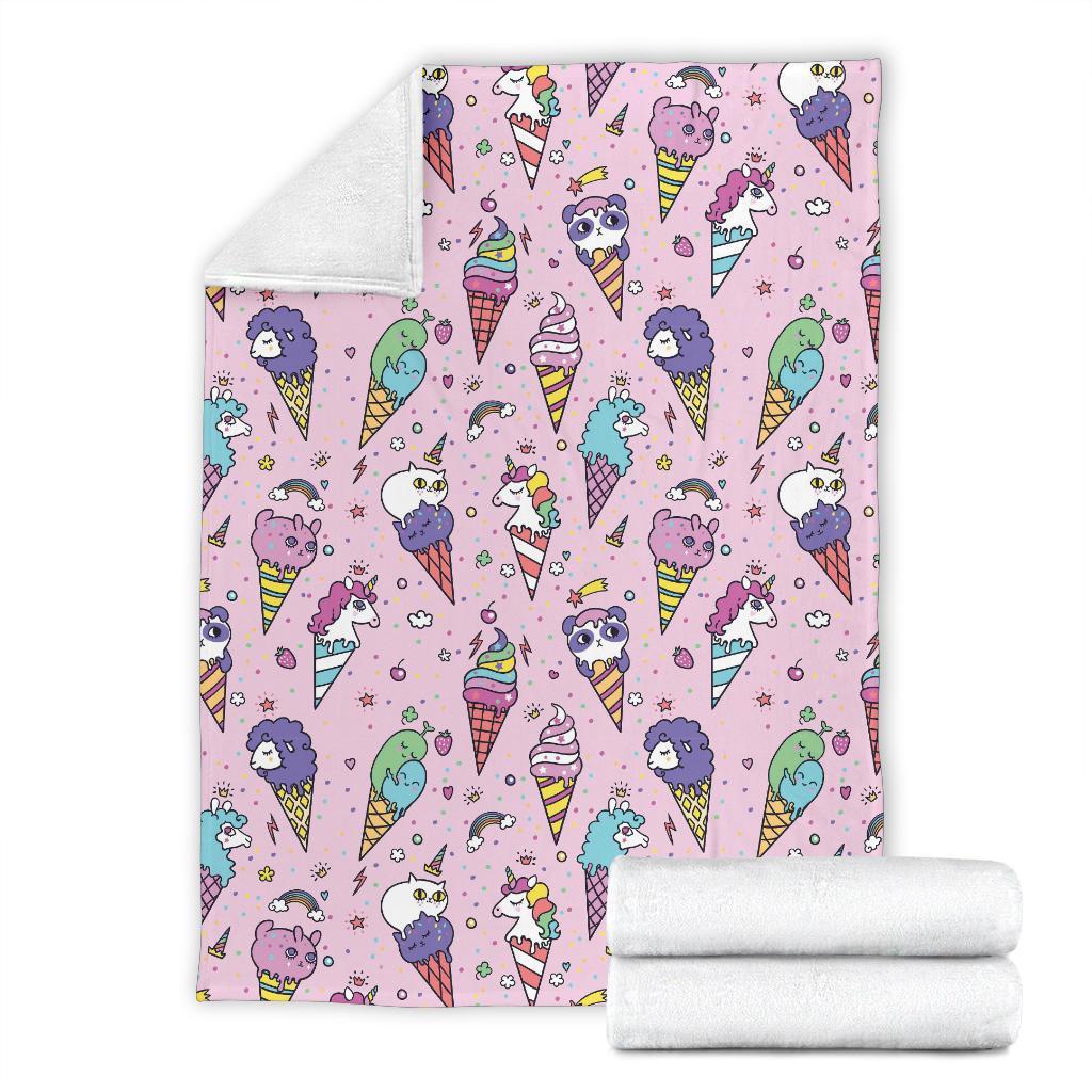 Unicorn Ice Cream Cone Pattern Print Blanket-grizzshop