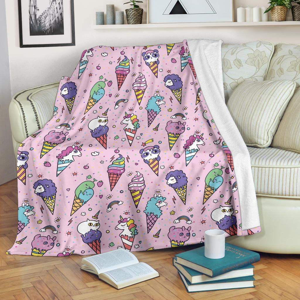 Unicorn Ice Cream Cone Pattern Print Blanket-grizzshop