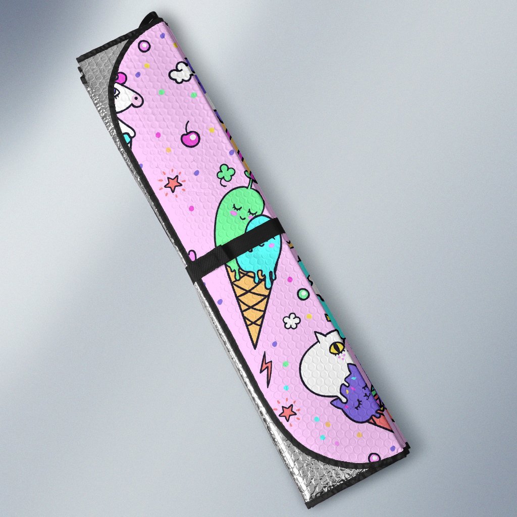 Unicorn Ice Cream Cone Pattern Print Car Sun Shade-grizzshop