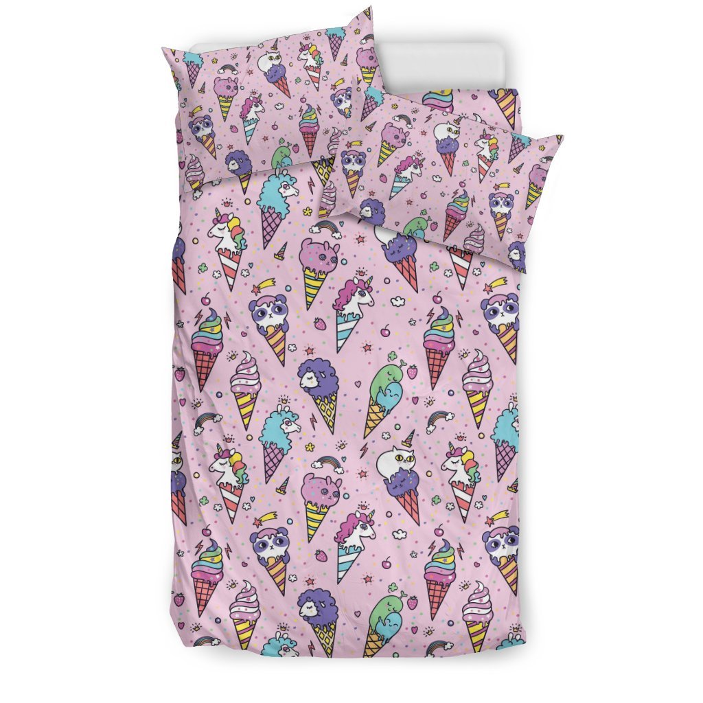 Unicorn Ice Cream Cone Pattern Print Duvet Cover Bedding Set-grizzshop