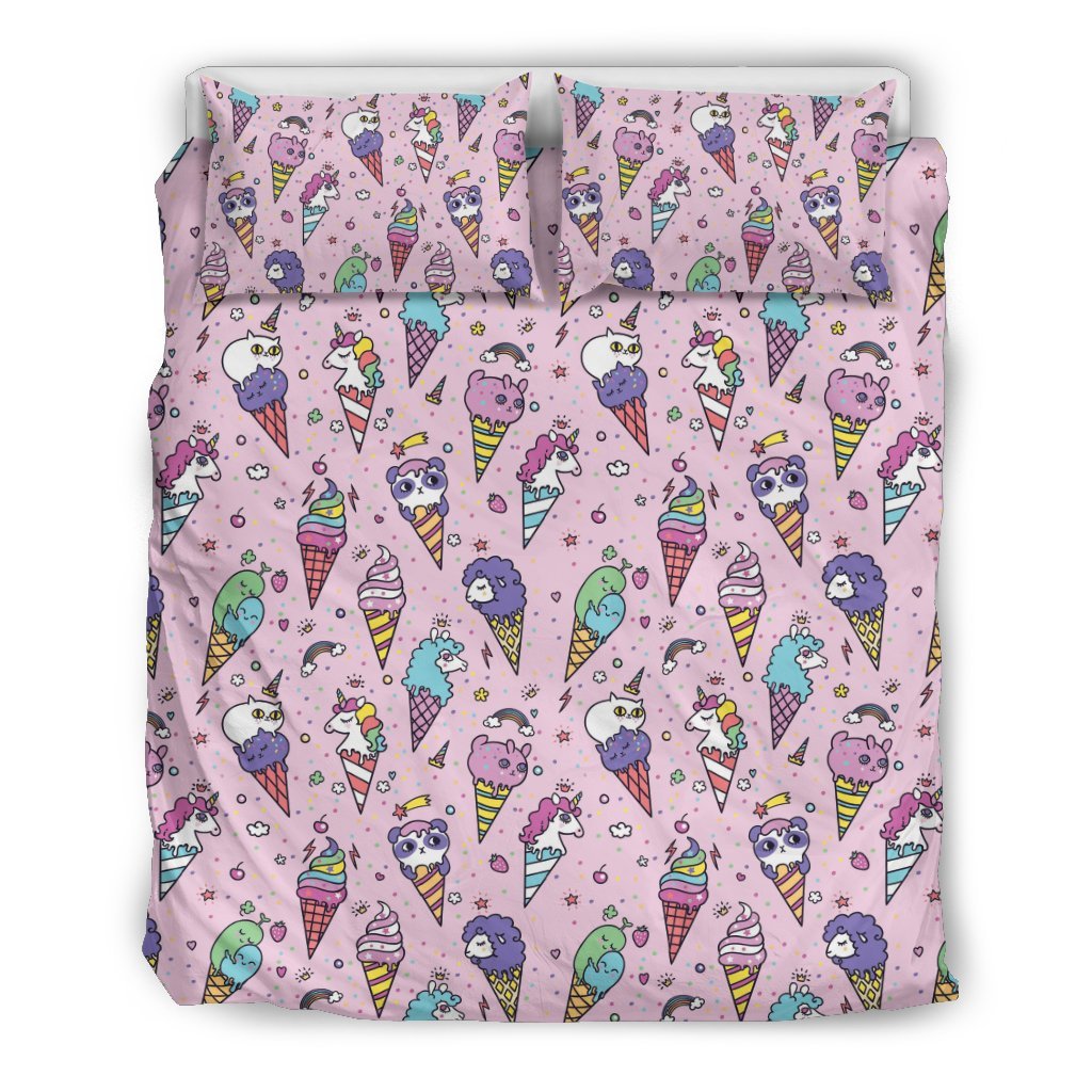 Unicorn Ice Cream Cone Pattern Print Duvet Cover Bedding Set-grizzshop