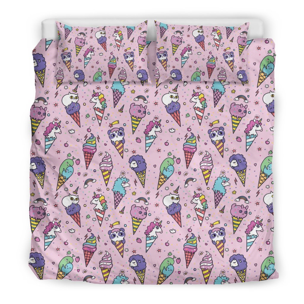 Unicorn Ice Cream Cone Pattern Print Duvet Cover Bedding Set-grizzshop