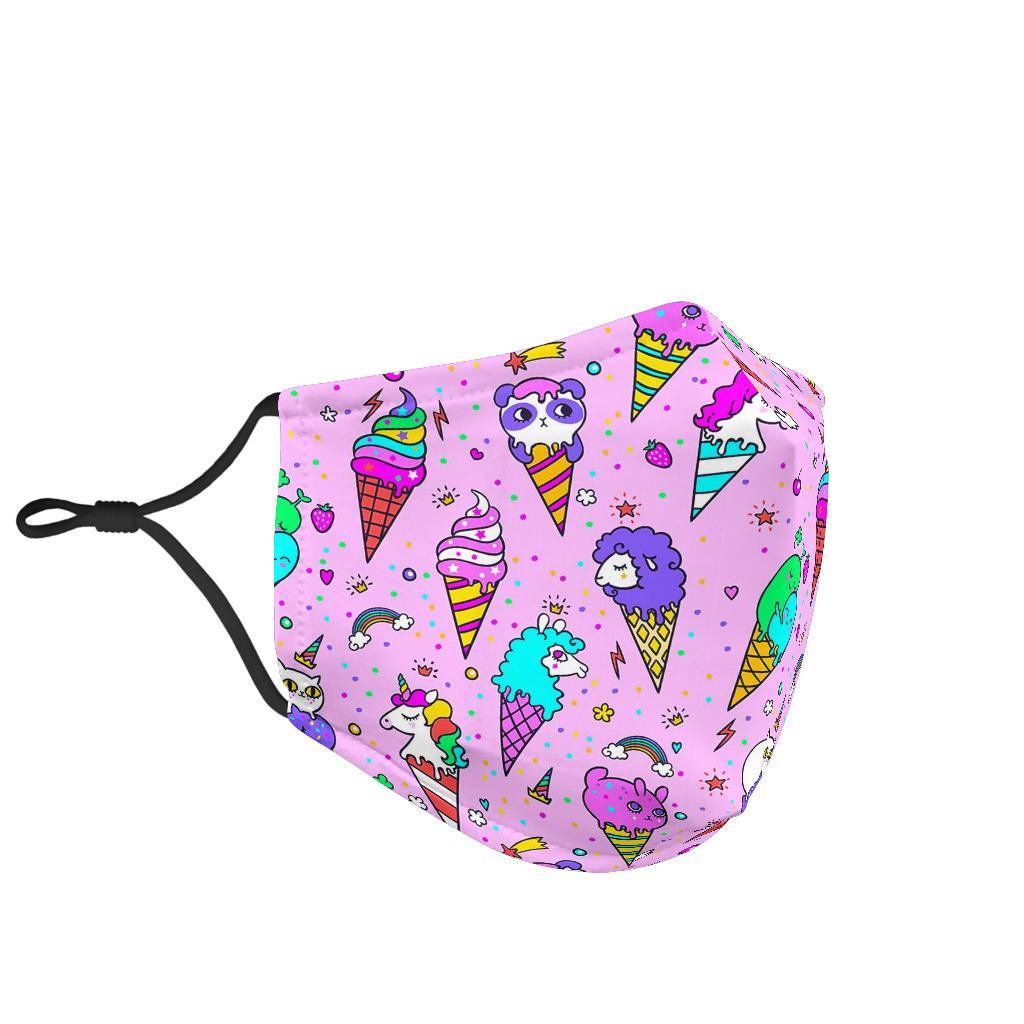 Unicorn Ice Cream Cone Pattern Print Face Mask-grizzshop