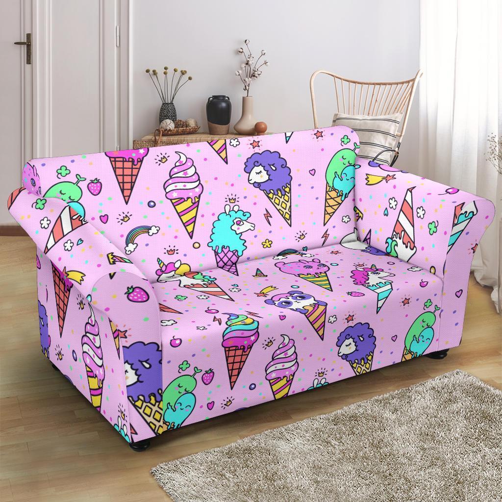 Unicorn Ice Cream Cone Pattern Print Loveseat Cover-grizzshop