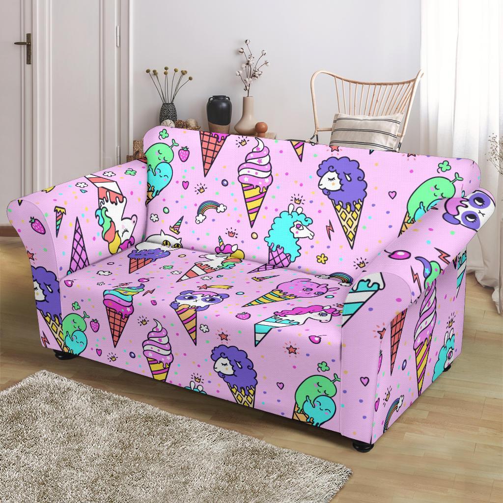 Unicorn Ice Cream Cone Pattern Print Loveseat Cover-grizzshop