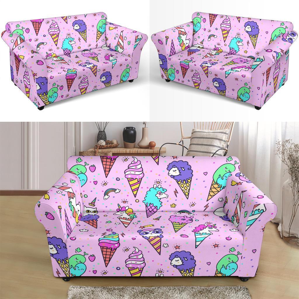 Unicorn Ice Cream Cone Pattern Print Loveseat Cover-grizzshop