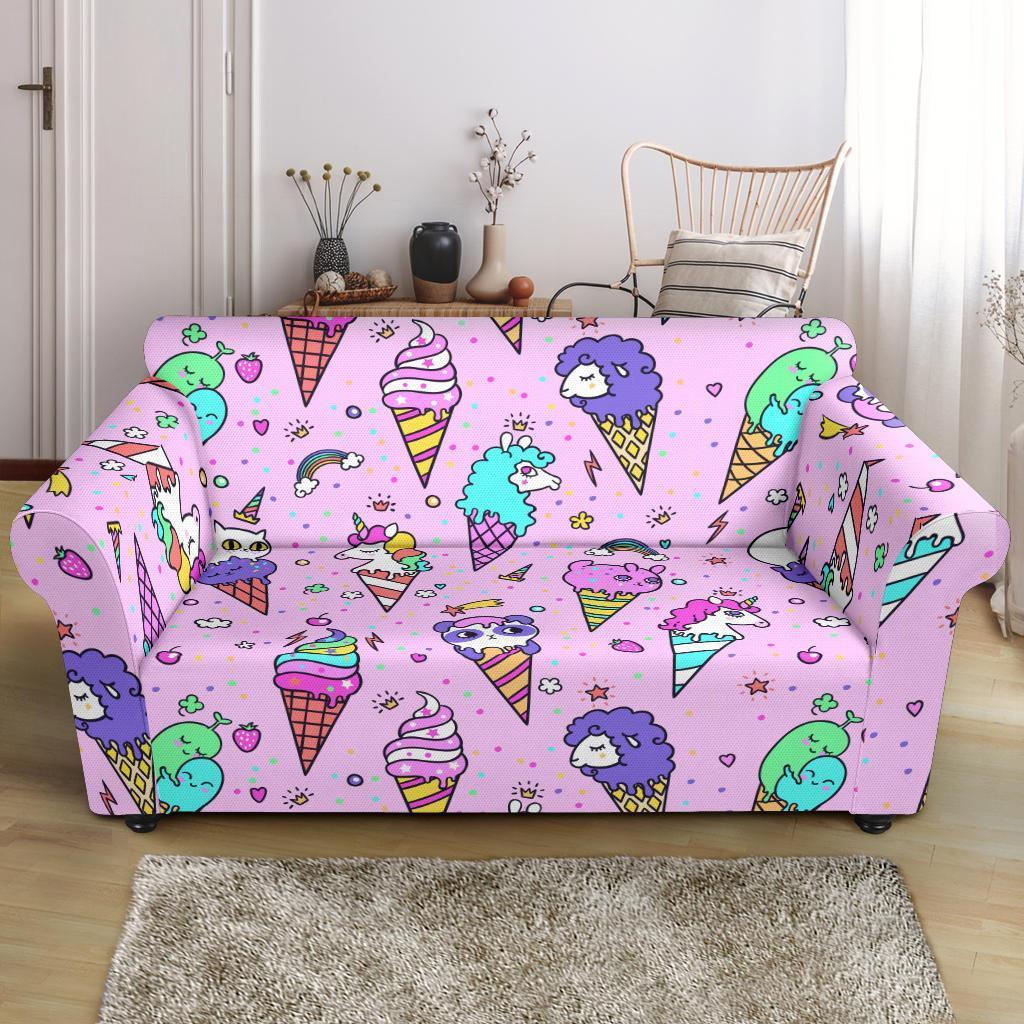 Unicorn Ice Cream Cone Pattern Print Loveseat Cover-grizzshop