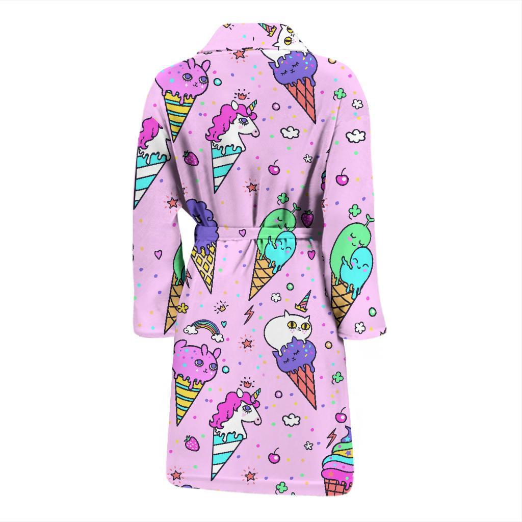 Unicorn Ice Cream Cone Pattern Print Men Long Robe-grizzshop