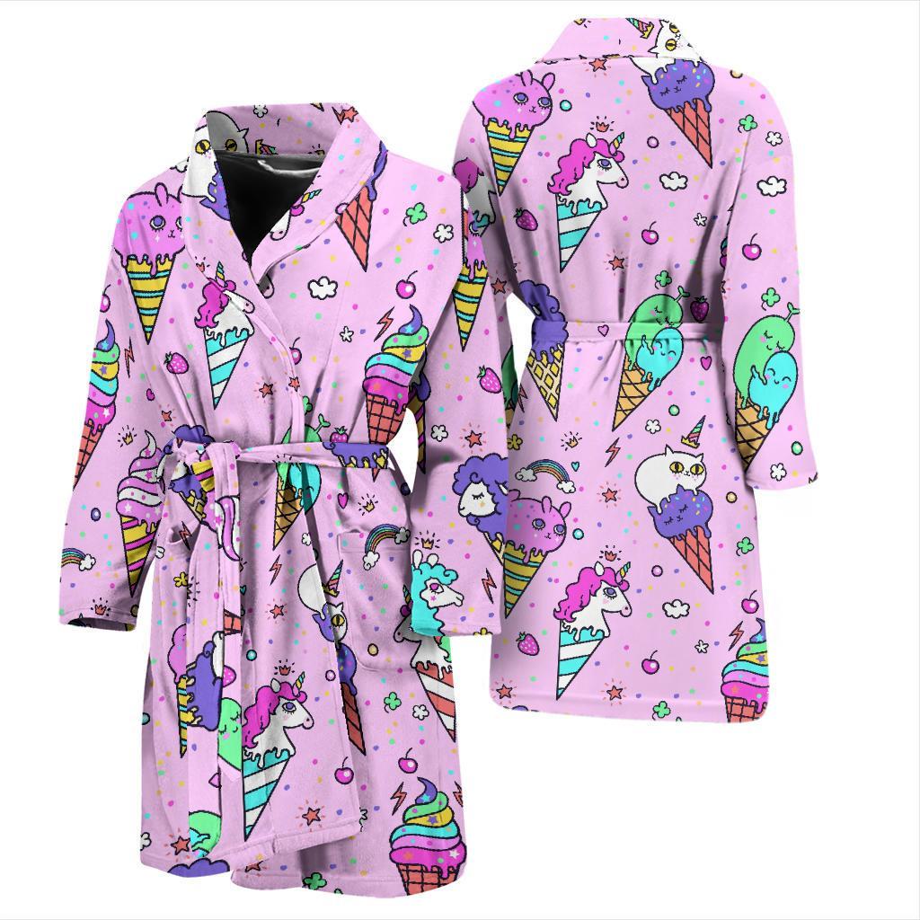 Unicorn Ice Cream Cone Pattern Print Men Long Robe-grizzshop