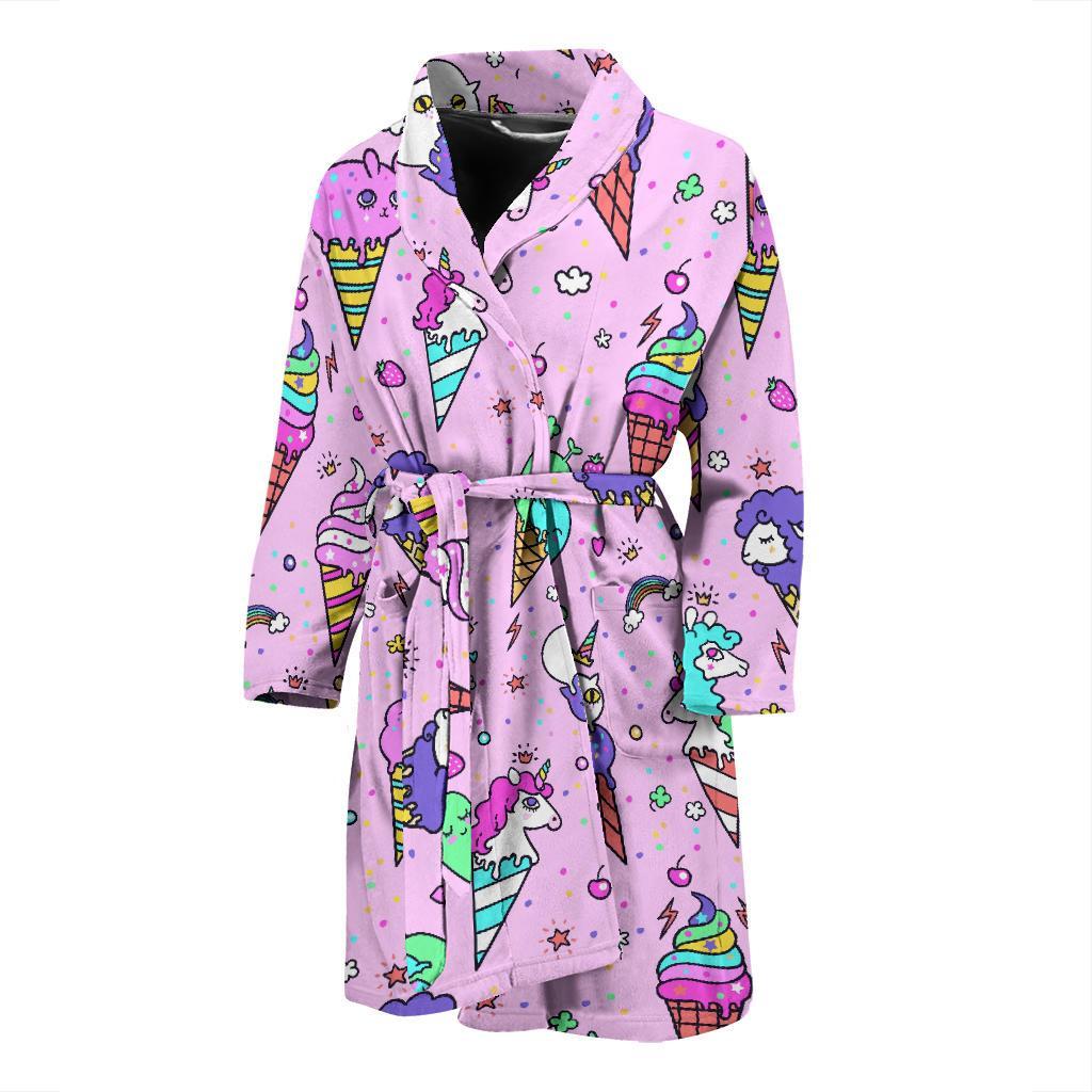 Unicorn Ice Cream Cone Pattern Print Men Long Robe-grizzshop