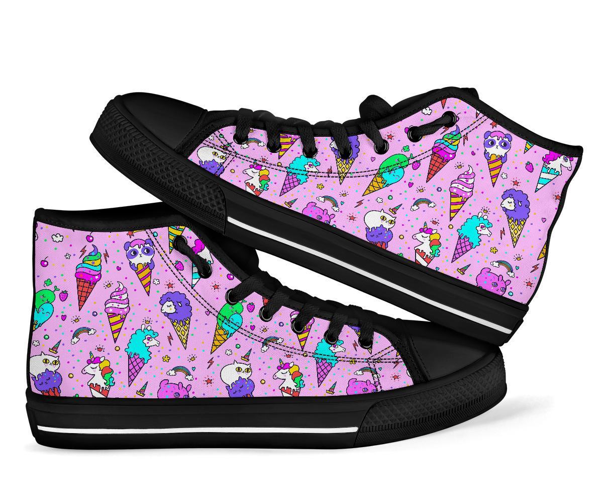 Unicorn Ice Cream Cone Pattern Print Men Women's High Top Shoes-grizzshop