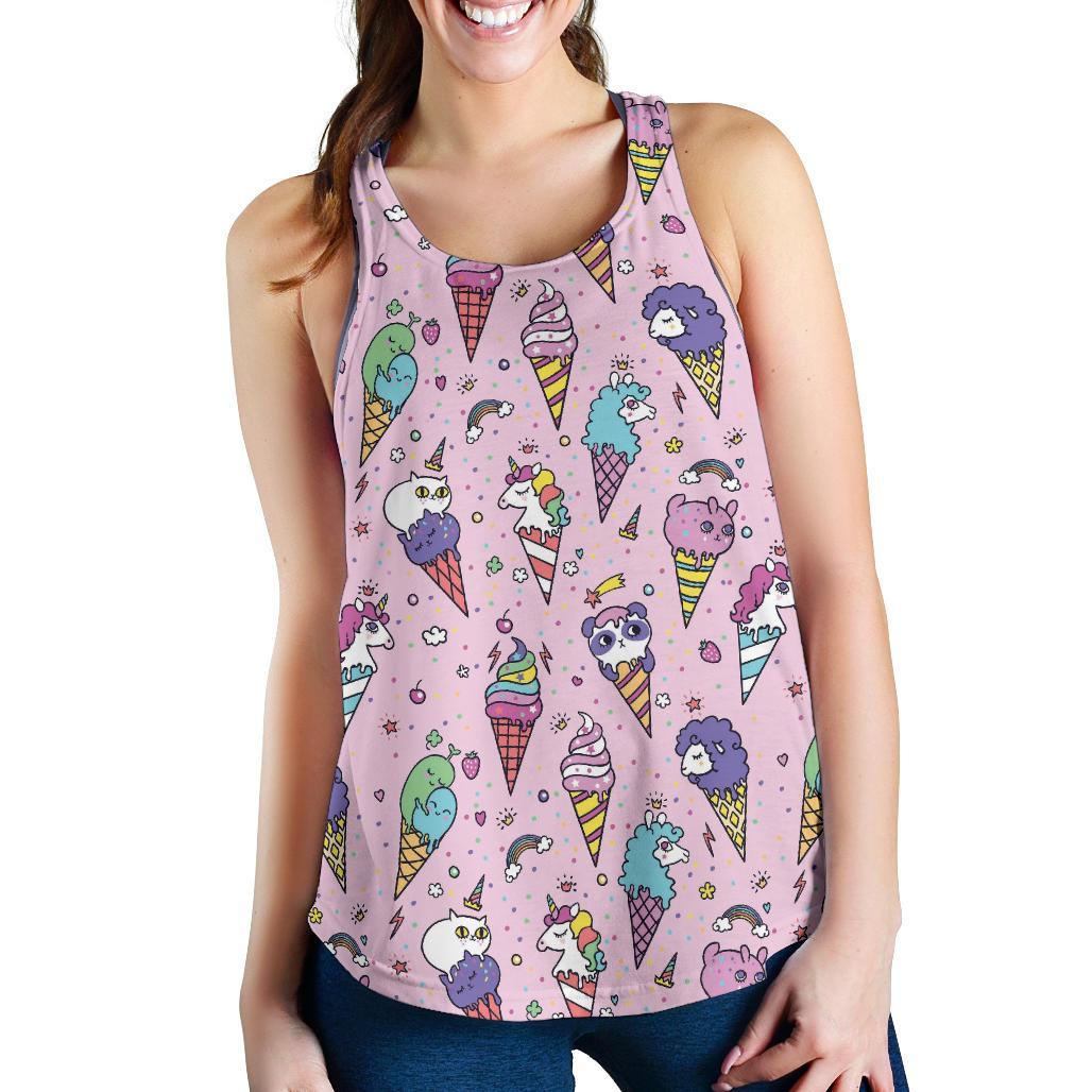Unicorn Ice Cream Cone Pattern Print Racerback Tank Tops-grizzshop