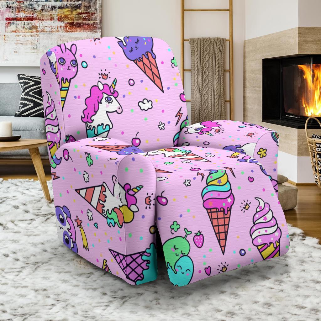 Unicorn Ice Cream Cone Pattern Print Recliner Cover-grizzshop