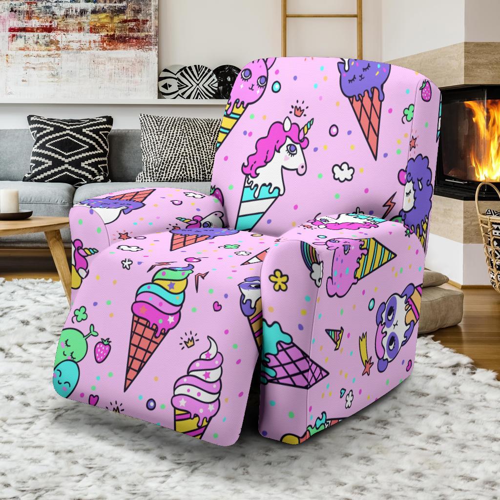 Unicorn Ice Cream Cone Pattern Print Recliner Cover-grizzshop