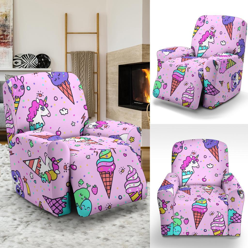 Unicorn Ice Cream Cone Pattern Print Recliner Cover-grizzshop