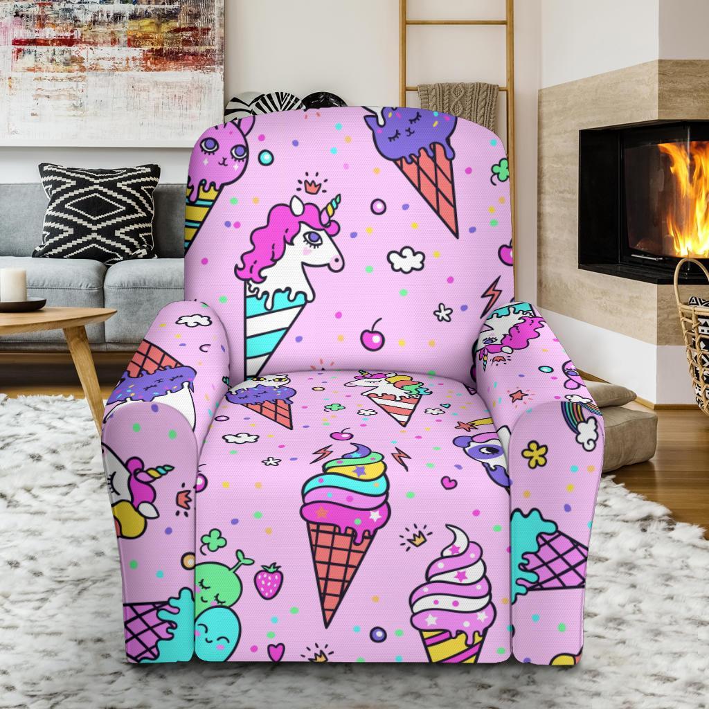 Unicorn Ice Cream Cone Pattern Print Recliner Cover-grizzshop