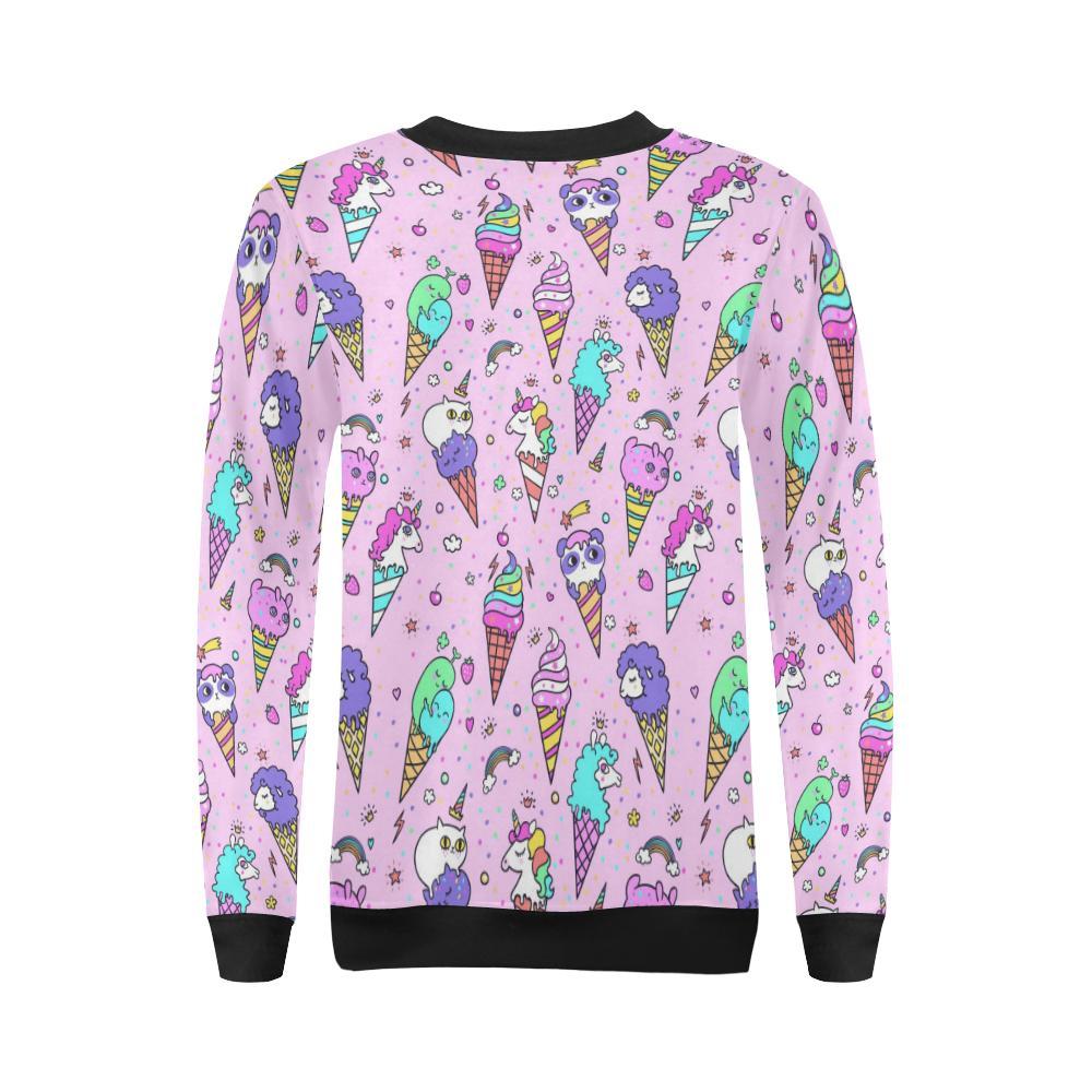 Unicorn Ice Cream Cone Pattern Print Women Crewneck Sweatshirt-grizzshop