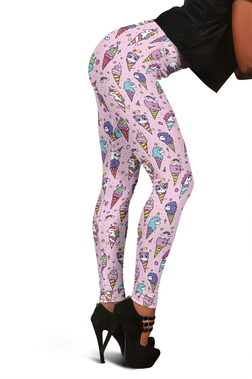 Unicorn Ice Cream Cone Pattern Print Women Leggings-grizzshop