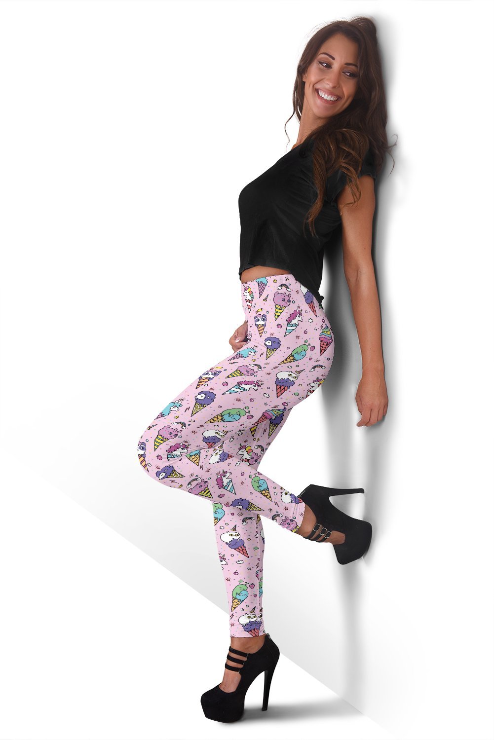 Unicorn Ice Cream Cone Pattern Print Women Leggings-grizzshop