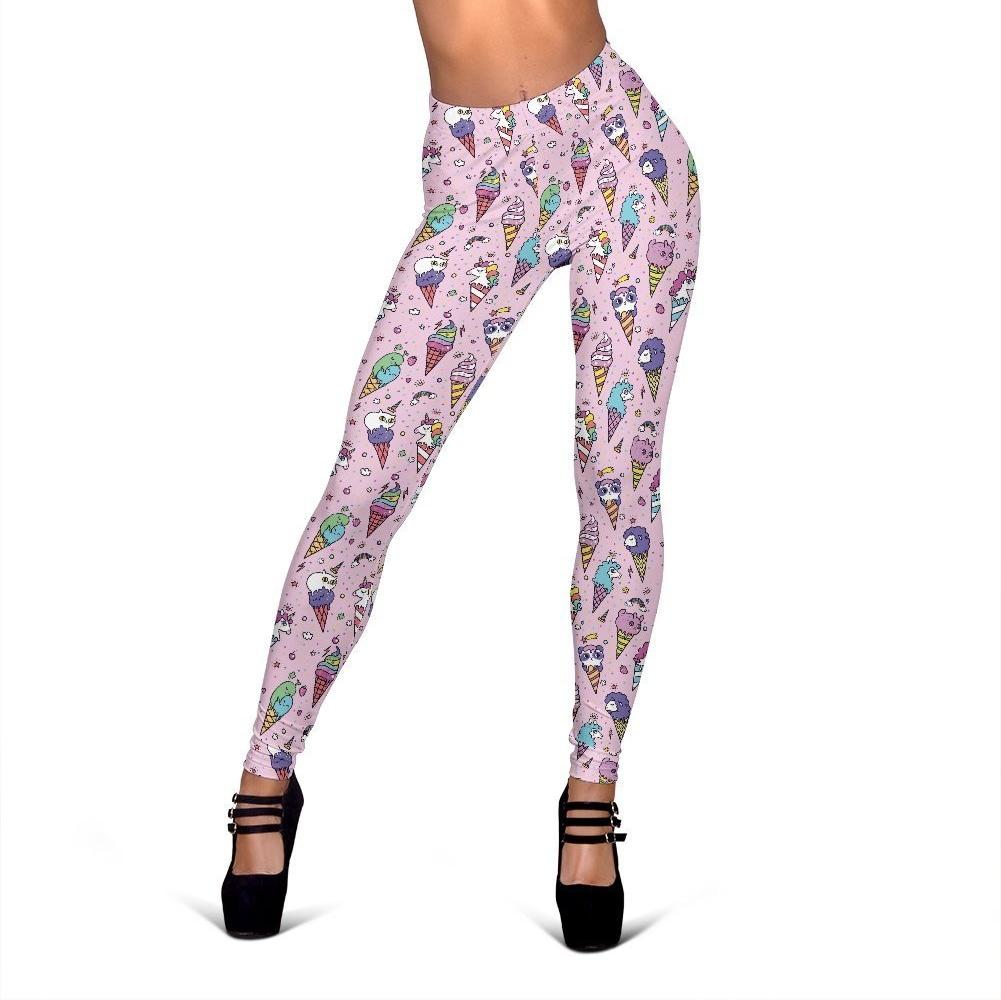 Unicorn Ice Cream Cone Pattern Print Women Leggings-grizzshop