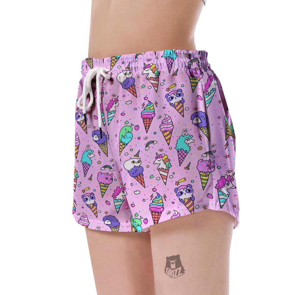 Unicorn Ice Cream Cone Pattern Print Women's Shorts-grizzshop