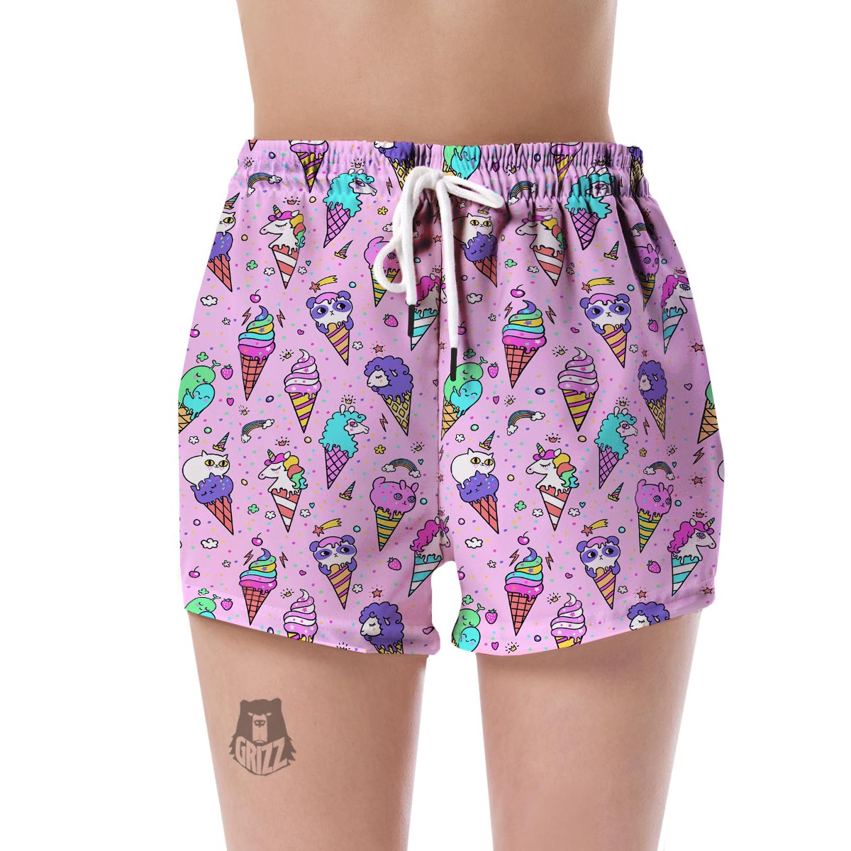 Unicorn Ice Cream Cone Pattern Print Women's Shorts-grizzshop