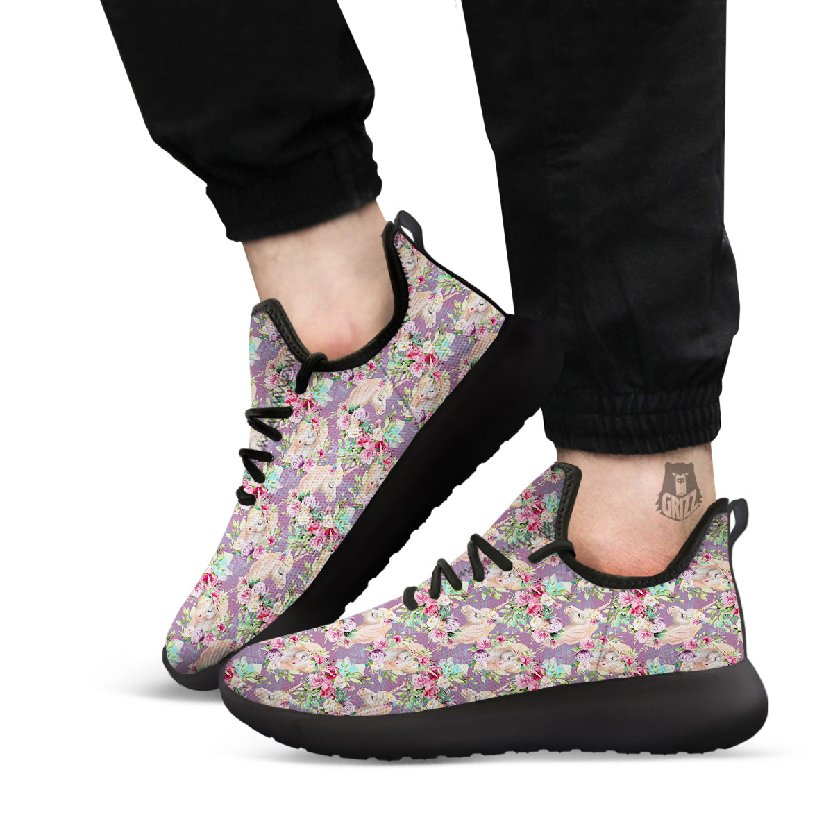 Unicorn Magic Floral Print Pattern Black Athletic Shoes-grizzshop