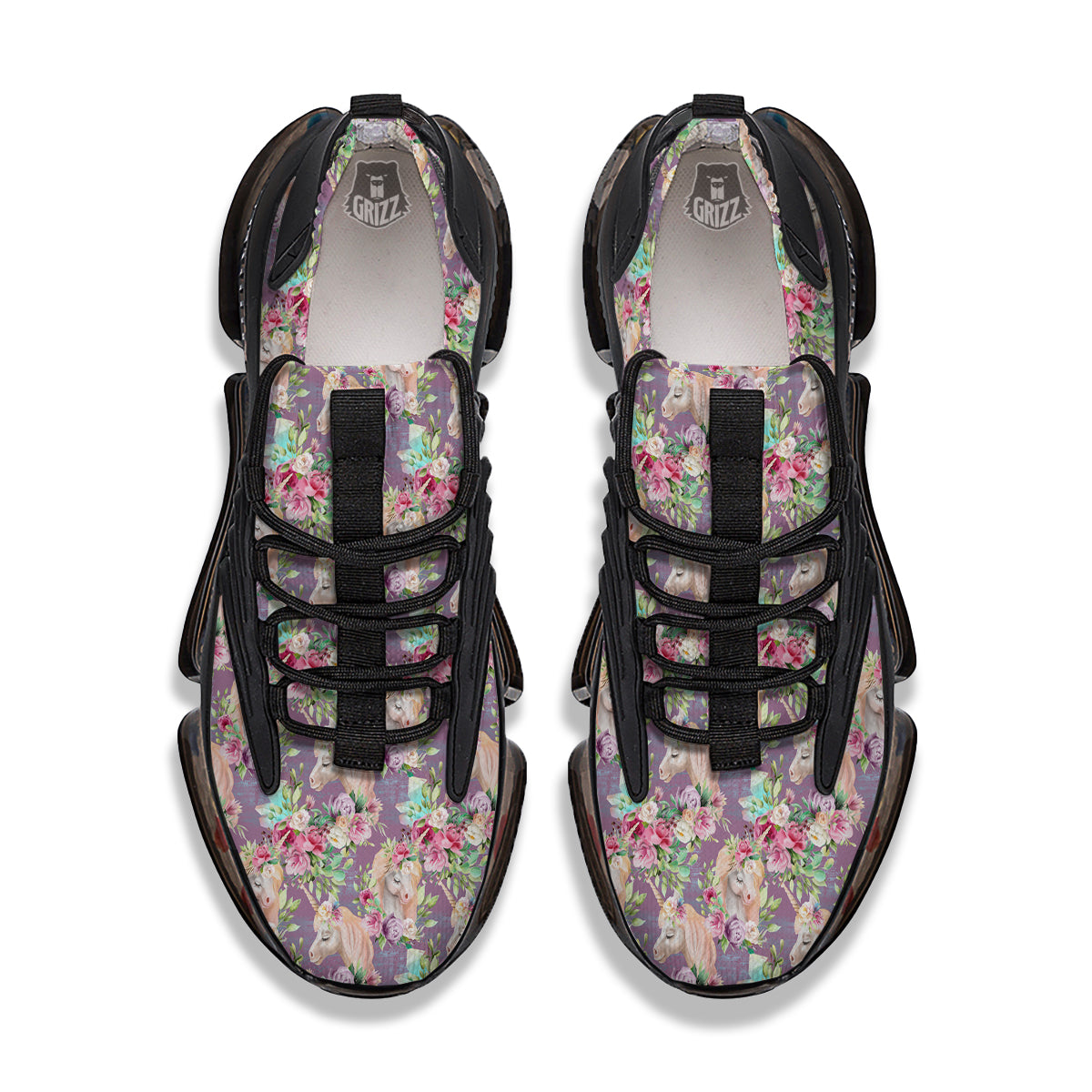 Unicorn Magic Floral Print Pattern Black Gym Shoes-grizzshop