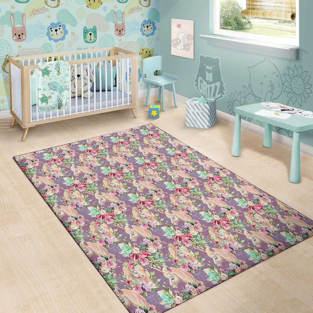 Unicorn Magic Floral Print Pattern Floor Mat-grizzshop
