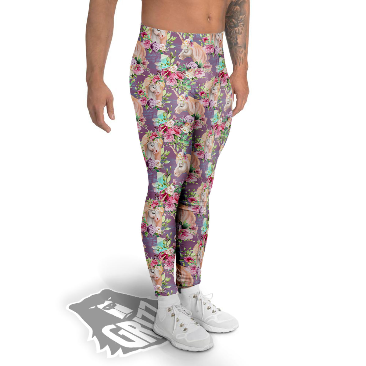 Unicorn Magic Floral Print Pattern Men's Leggings-grizzshop