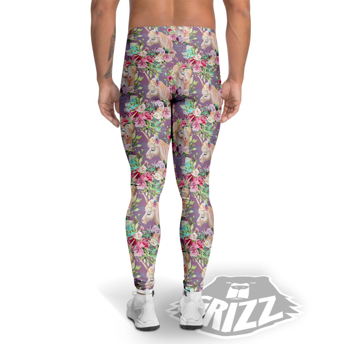 Unicorn Magic Floral Print Pattern Men's Leggings-grizzshop