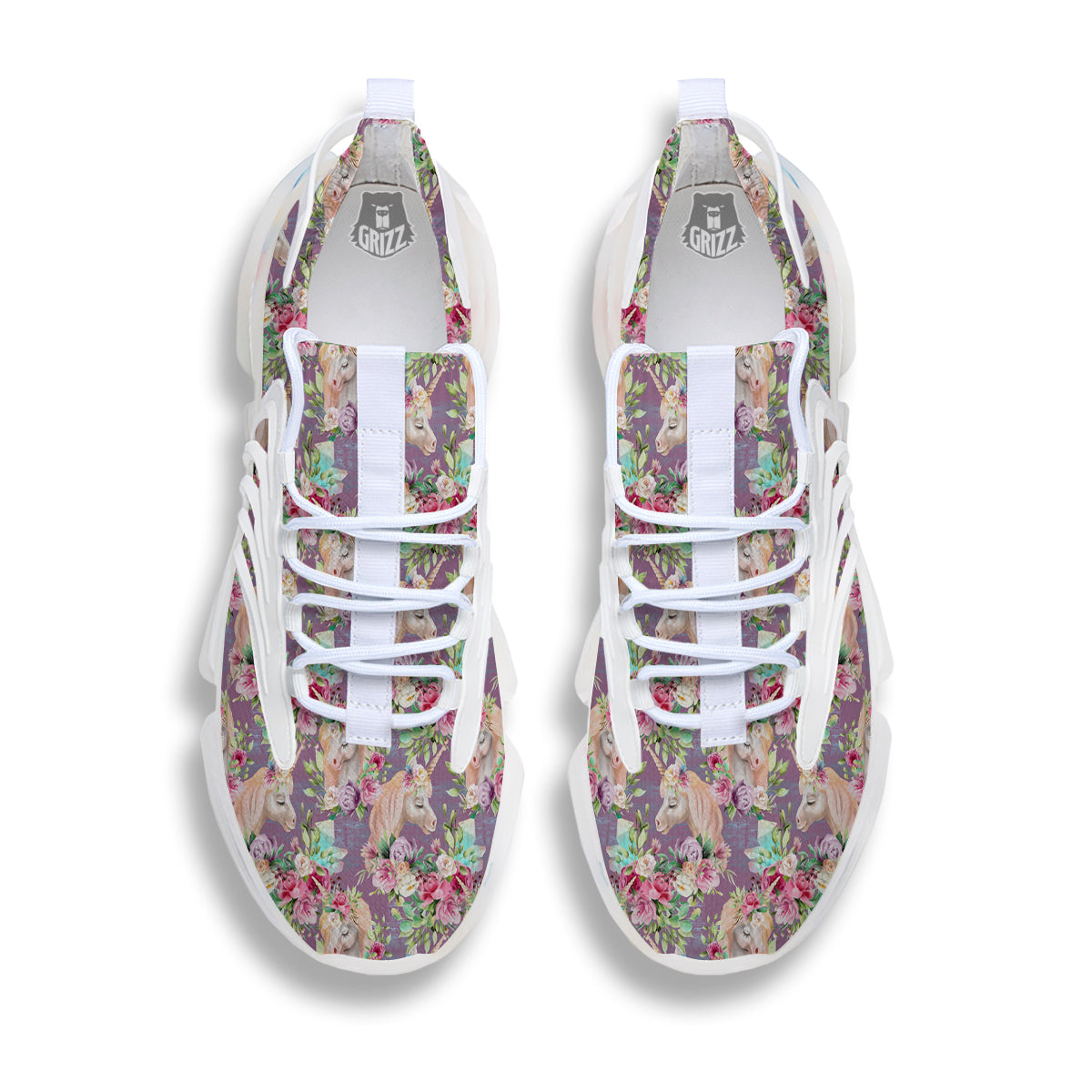 Unicorn Magic Floral Print Pattern White Gym Shoes-grizzshop