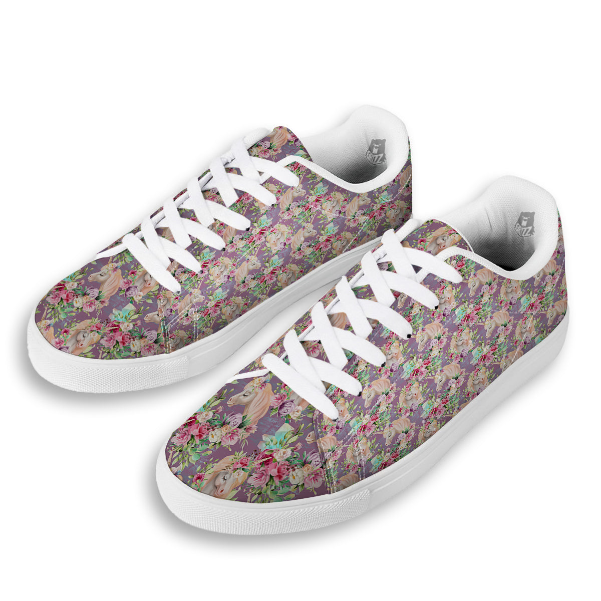 Unicorn Magic Floral Print Pattern White Low Top Sneakers-grizzshop