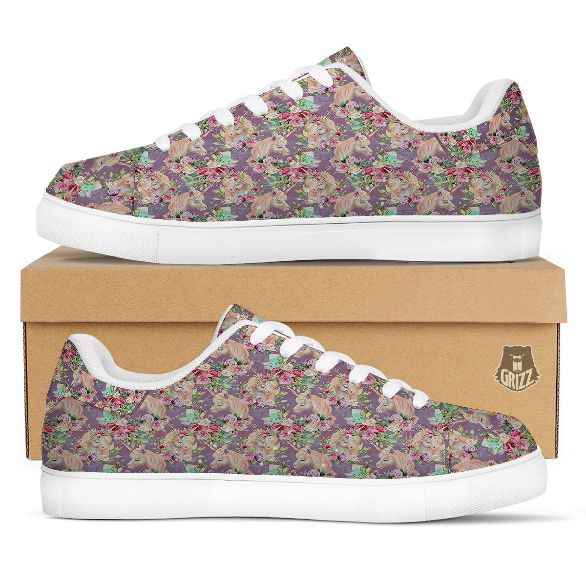 Unicorn Magic Floral Print Pattern White Low Top Sneakers-grizzshop