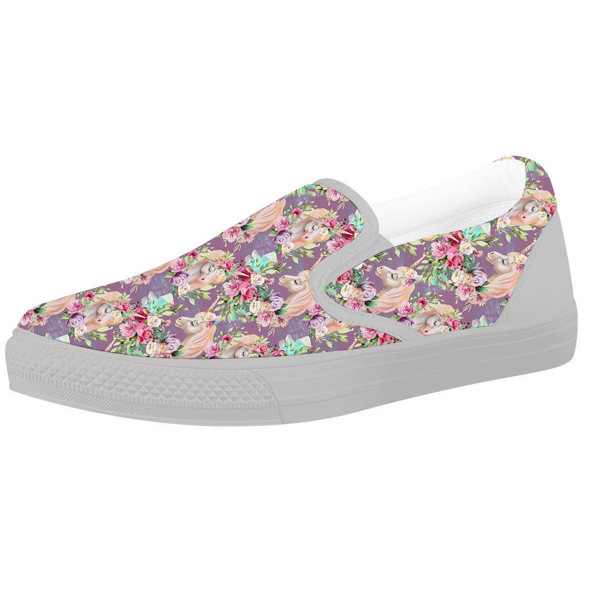 Unicorn Magic Floral Print Pattern White Slip On Shoes-grizzshop