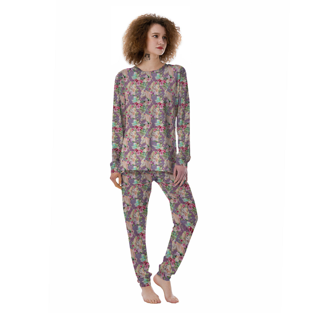 Unicorn Magic Floral Print Pattern Women's Pajamas-grizzshop