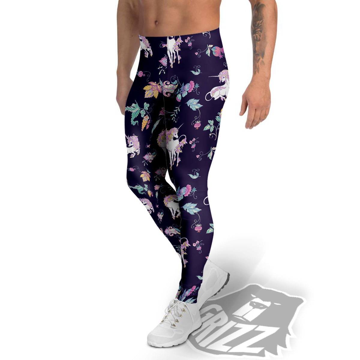 Unicorn Night Floral Print Pattern Men's Leggings-grizzshop