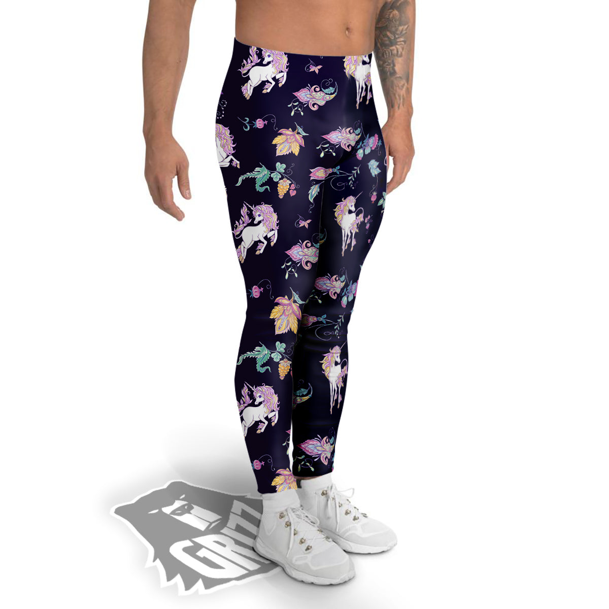 Unicorn Night Floral Print Pattern Men's Leggings-grizzshop