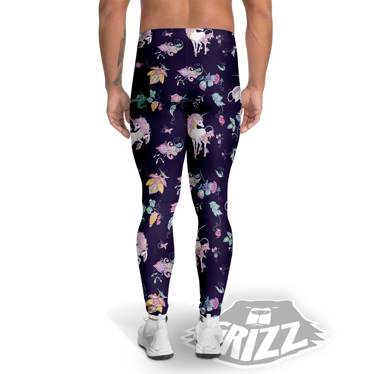 Unicorn Night Floral Print Pattern Men's Leggings-grizzshop