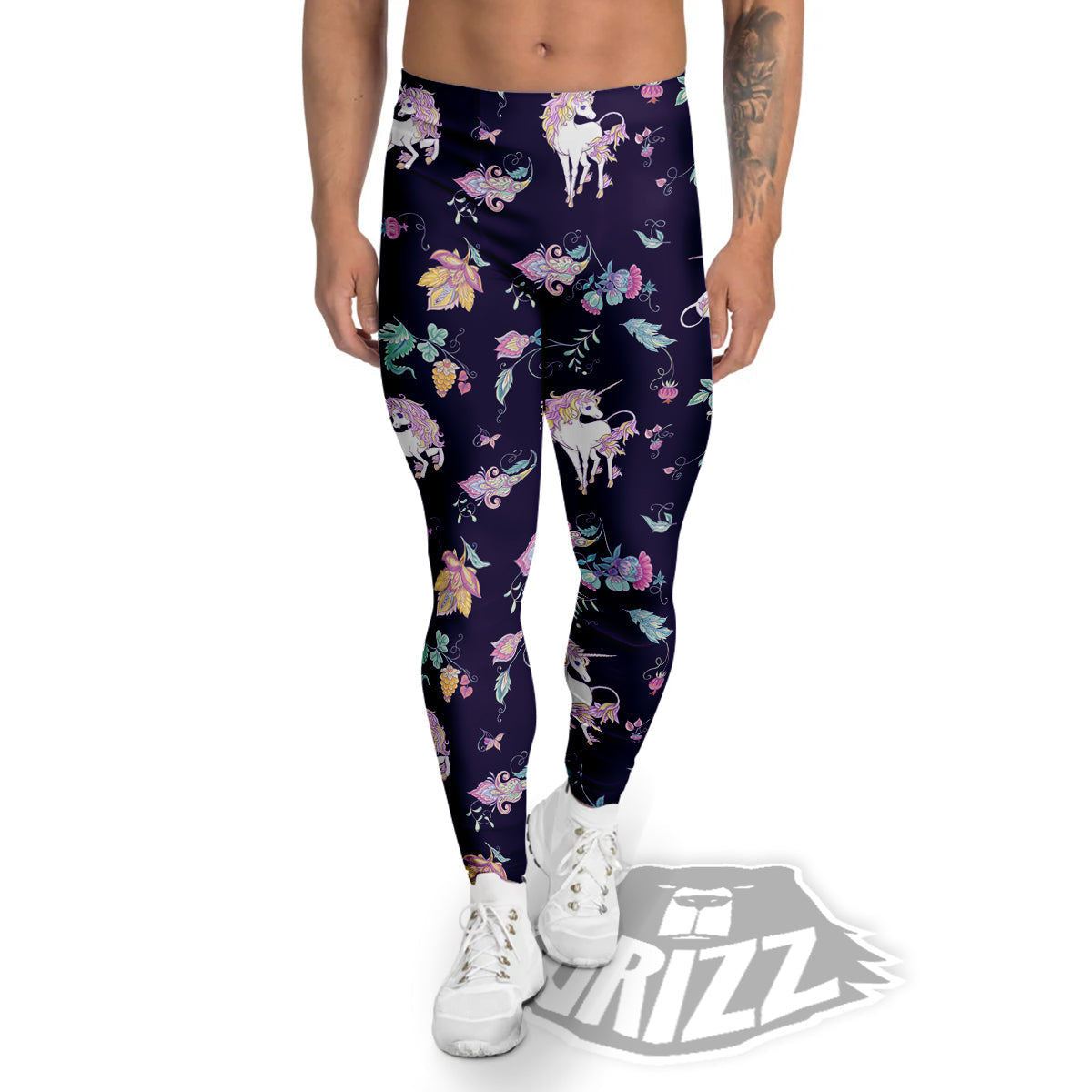 Unicorn Night Floral Print Pattern Men's Leggings-grizzshop