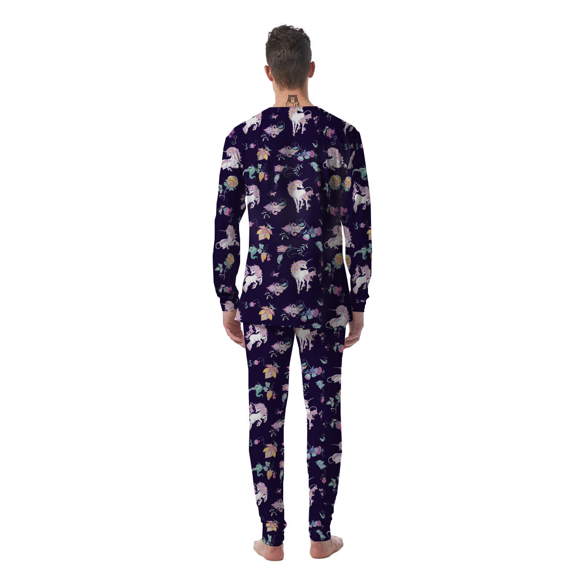 Unicorn Night Floral Print Pattern Men's Pajamas-grizzshop