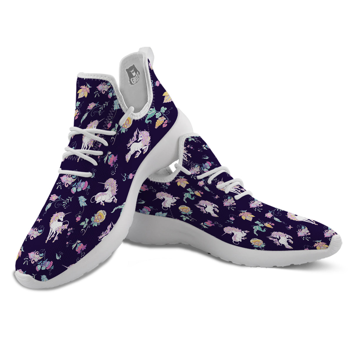 Unicorn Night Floral Print Pattern White Athletic Shoes-grizzshop