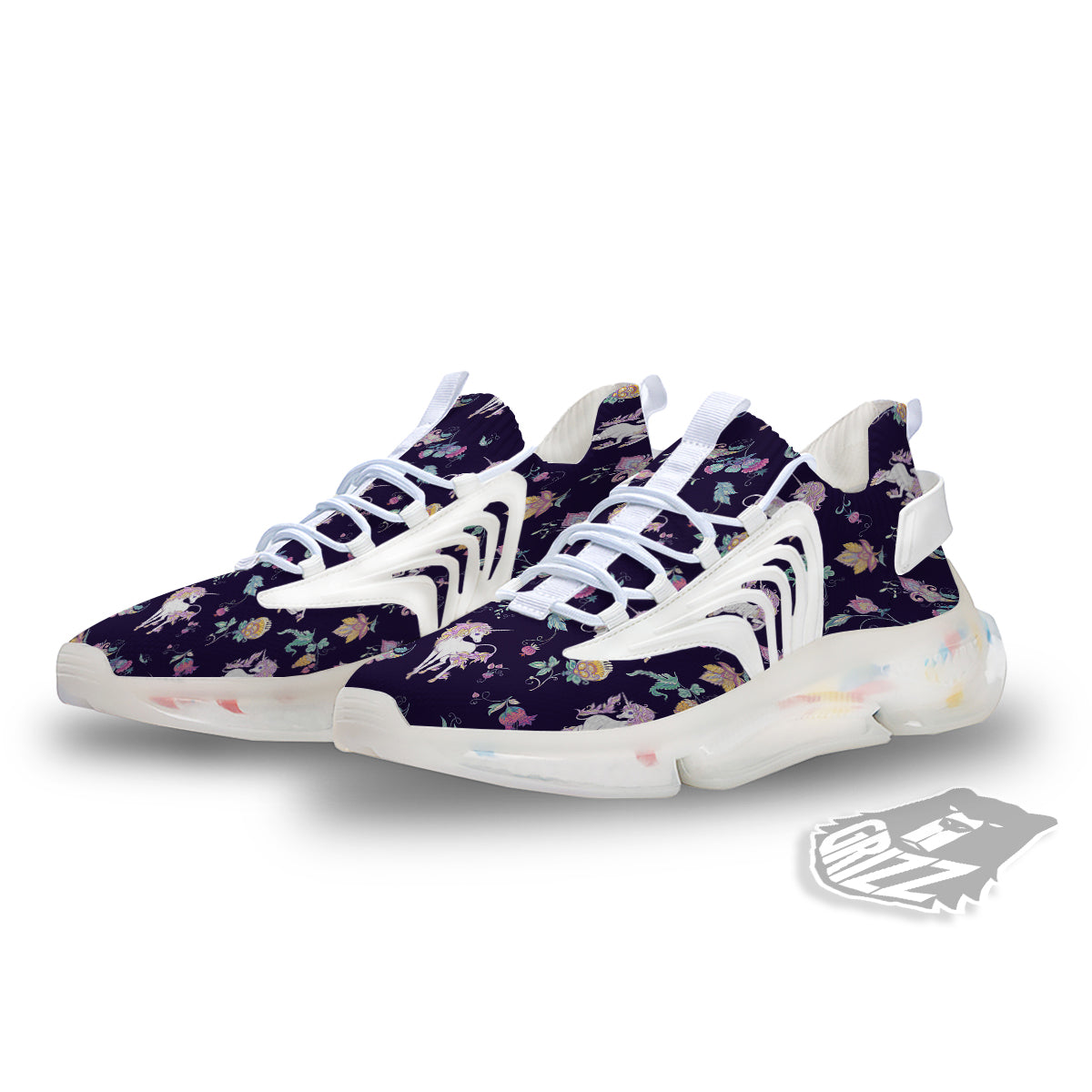 Unicorn Night Floral Print Pattern White Gym Shoes-grizzshop